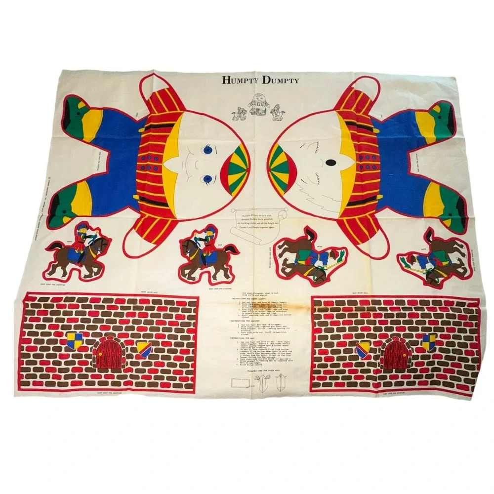 Vtg Humpty Dumpty Cut Sew Fabric Panel Nursery Rhyme Pillows Decor Springs Indus